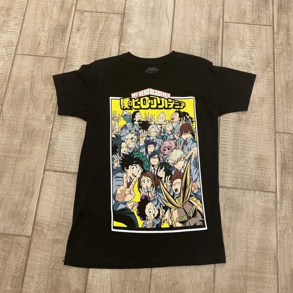 My Hero Academia T-Shirt S Black Crewneck Anime Manga Japanese Superhero Graphic
